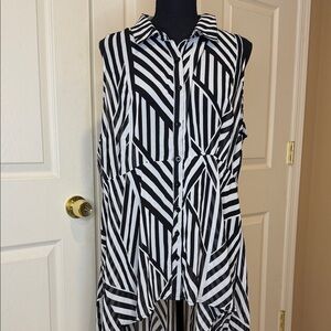 Torrid Black and White Striped Sleeveless Blouse